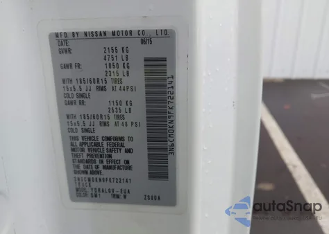 2015 Nissan Nv200 Sv из США, поврежденный, VIN 3N6CM0KN9FK722141